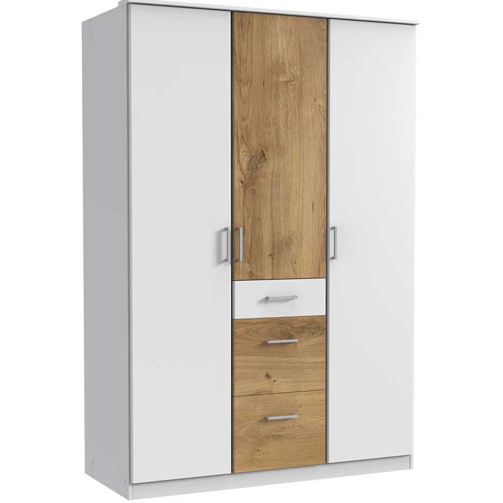 Wohnen Jugendzimmerschränke|Kleiderschränke*Schlafzimmerschrank in Weiß & Plankeneiche Dekor - Calassina I