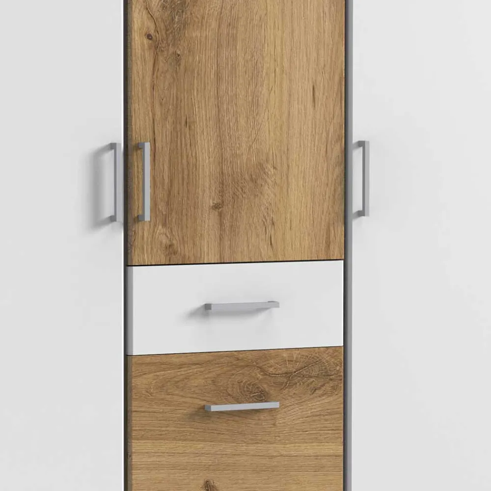 Wohnen Jugendzimmerschränke|Kleiderschränke*Schlafzimmerschrank in Weiß & Plankeneiche Dekor - Calassina I