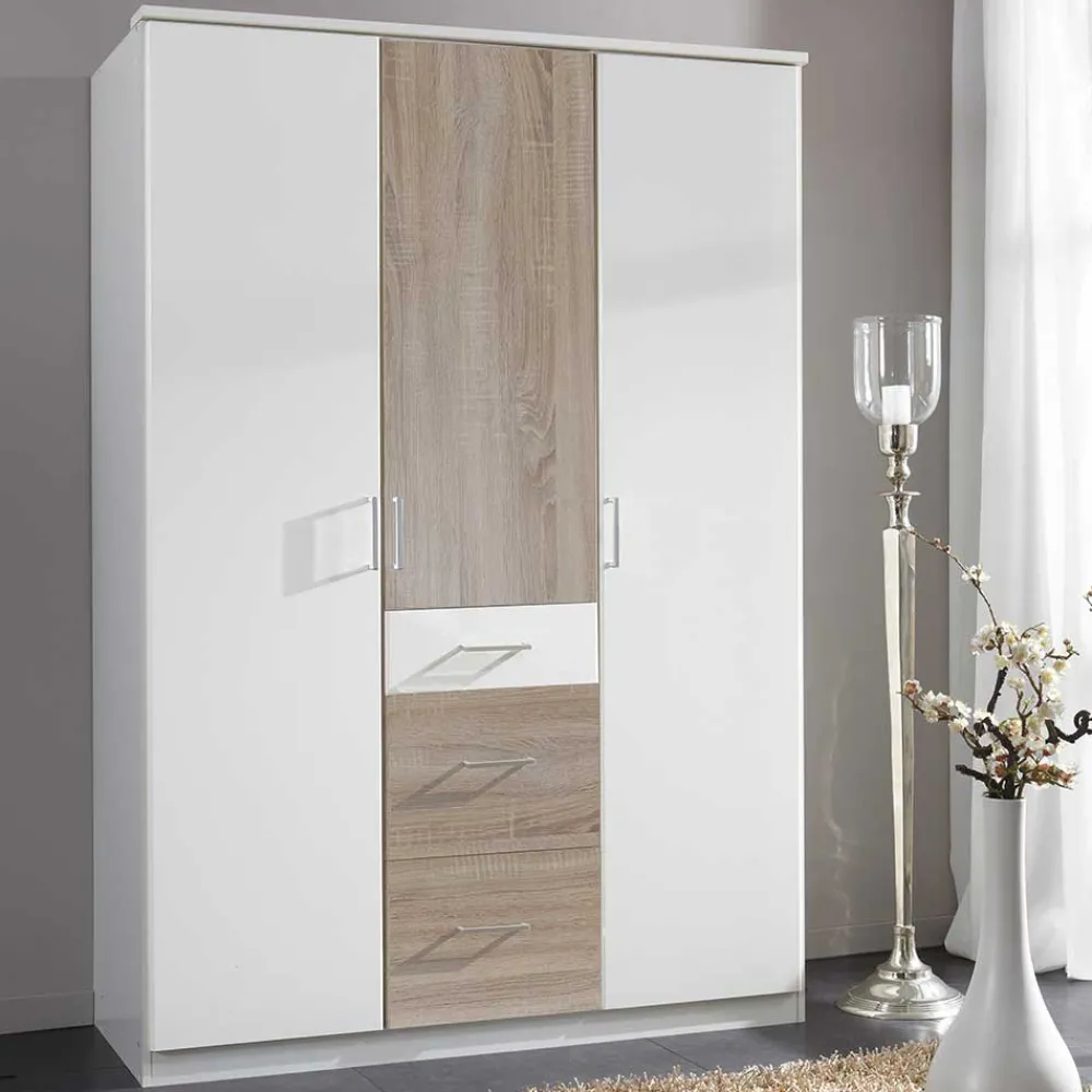 Wohnen Schlafzimmerschrank in Weiß mit Eiche Sägerau - Magdelan