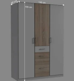 Wohnen Schlafzimmerschrank in Weiß mit Eiche Sägerau - Magdelan