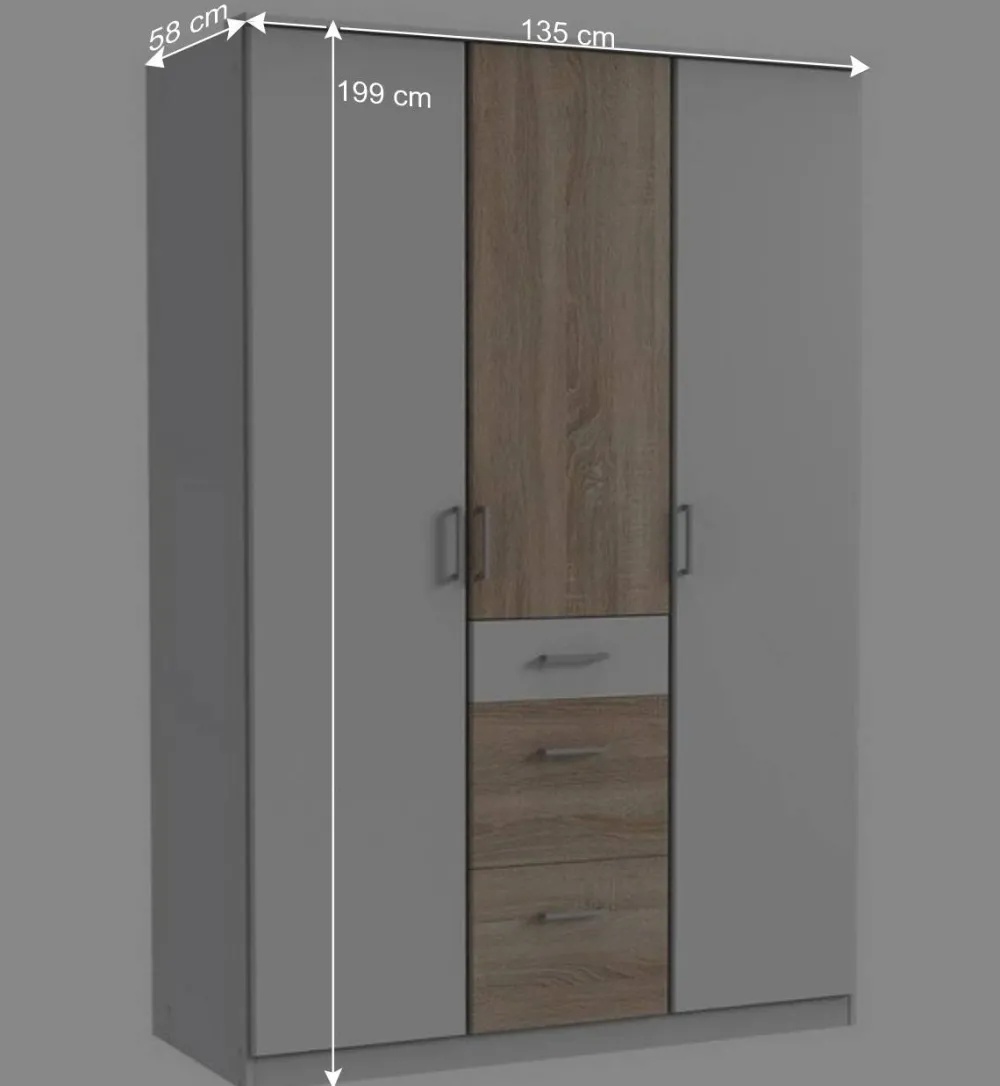 Wohnen Schlafzimmerschrank in Weiß mit Eiche Sägerau - Magdelan