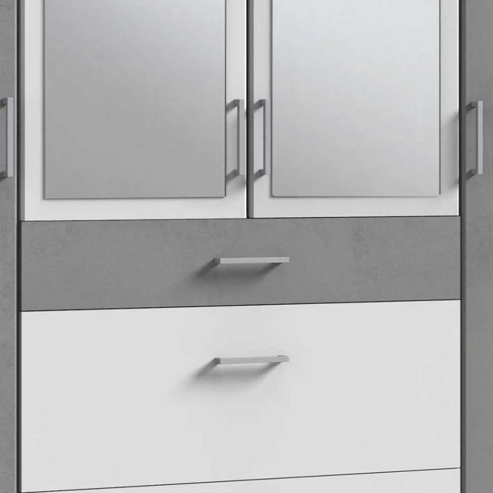 Wohnen Schlafzimmerschrank in Weiß & Lichtgrau Betonoptik - Karimos