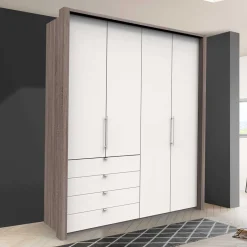 Wohnen Schlafzimmerschrank in Weiß & Eiche dunkel - Tivierto