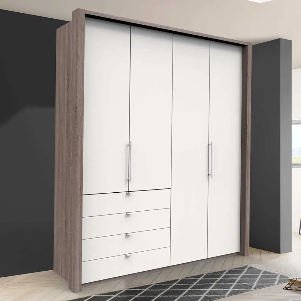 Wohnen Schlafzimmerschrank in Weiß & Eiche dunkel - Tivierto