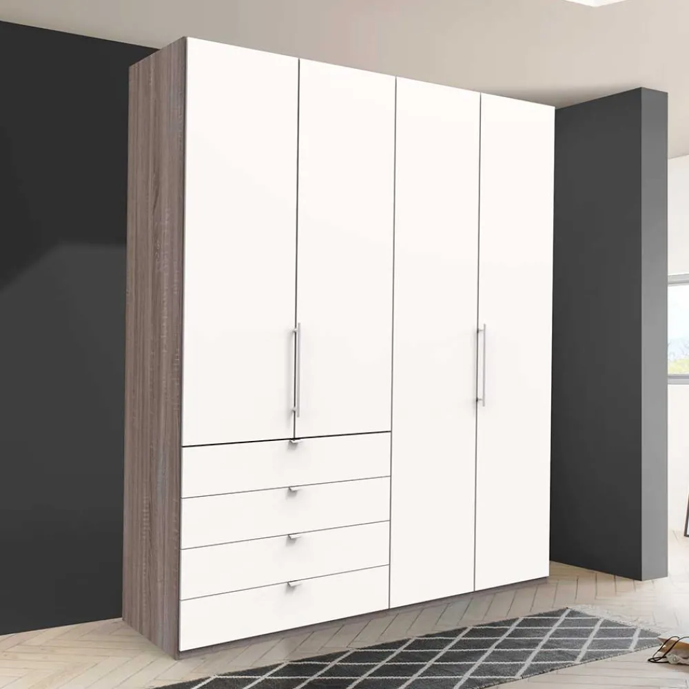 Wohnen Schlafzimmerschrank in Weiß & Eiche dunkel - Tivierto