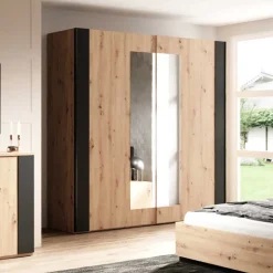 Wohnen Schlafzimmerschrank in Wildeiche NB & Schwarz - Potsdam