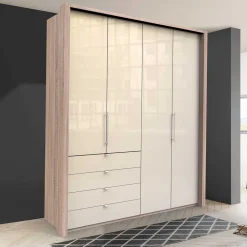 Wohnen Schlafzimmerschrank mit 2 Falttüren und 4 Schubkästen - Rativian