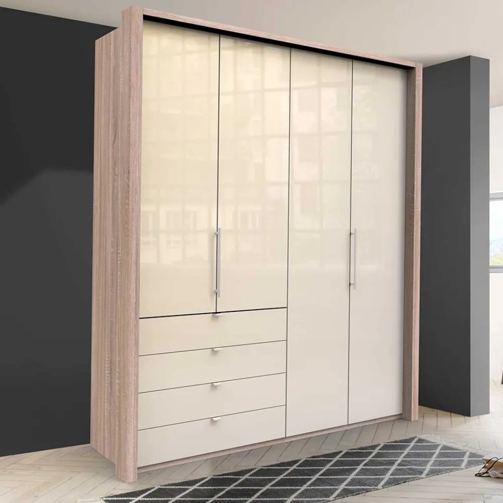 Wohnen Schlafzimmerschrank mit 2 Falttüren und 4 Schubkästen - Rativian
