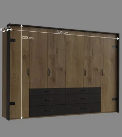 Wohnen Schwarze Möbel|Kleiderschränke*Schlafzimmerschrank mit sechs Schubladen & Türen - Bram