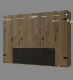 Wohnen Schwarze Möbel|Kleiderschränke*Schlafzimmerschrank mit sechs Schubladen & Türen - Bram