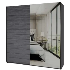 Wohnen Schlafzimmerschrank mit Schwebetüren in Eiche Grau - Carika