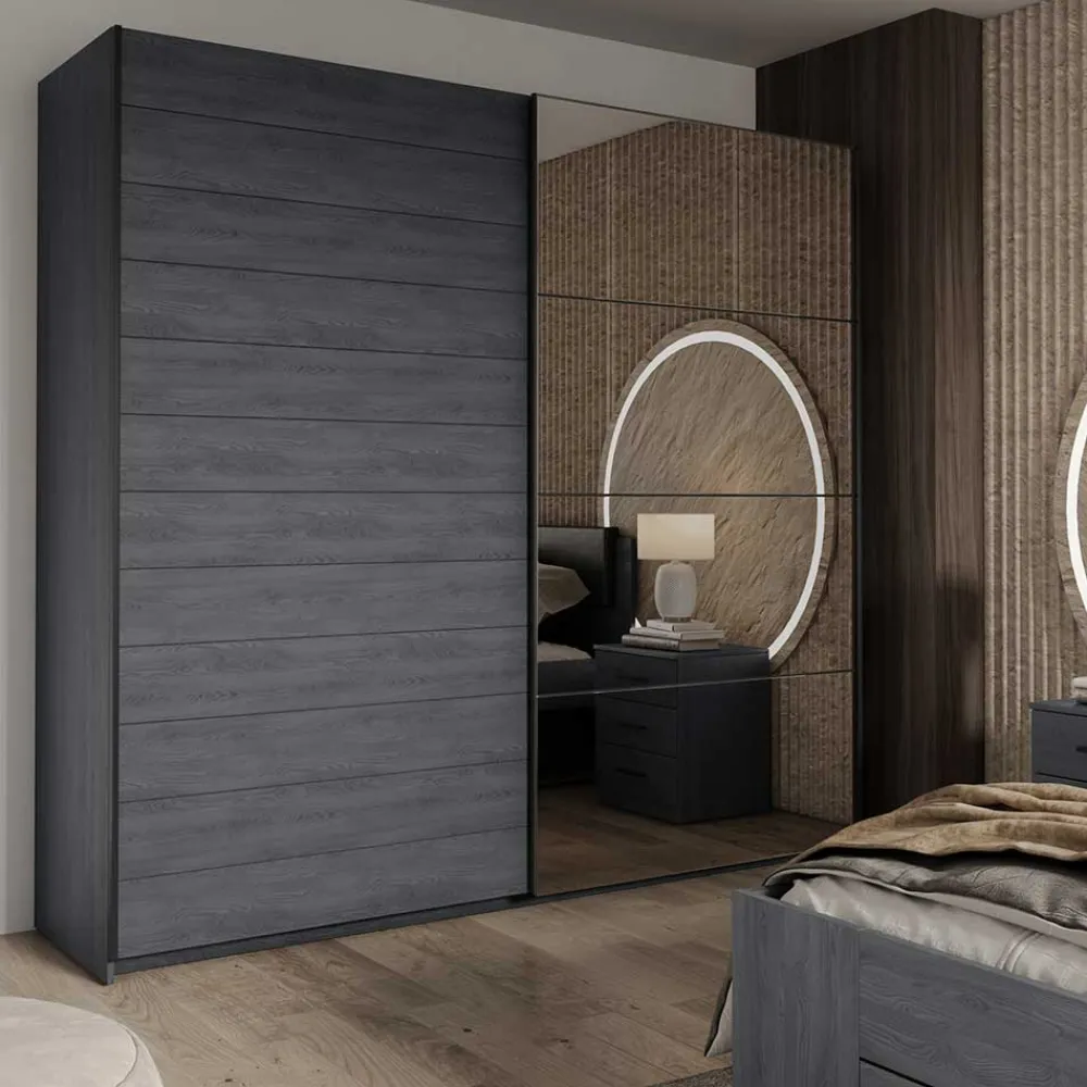 Wohnen Schlafzimmerschrank mit Schwebetüren in Eiche Grau - Carika