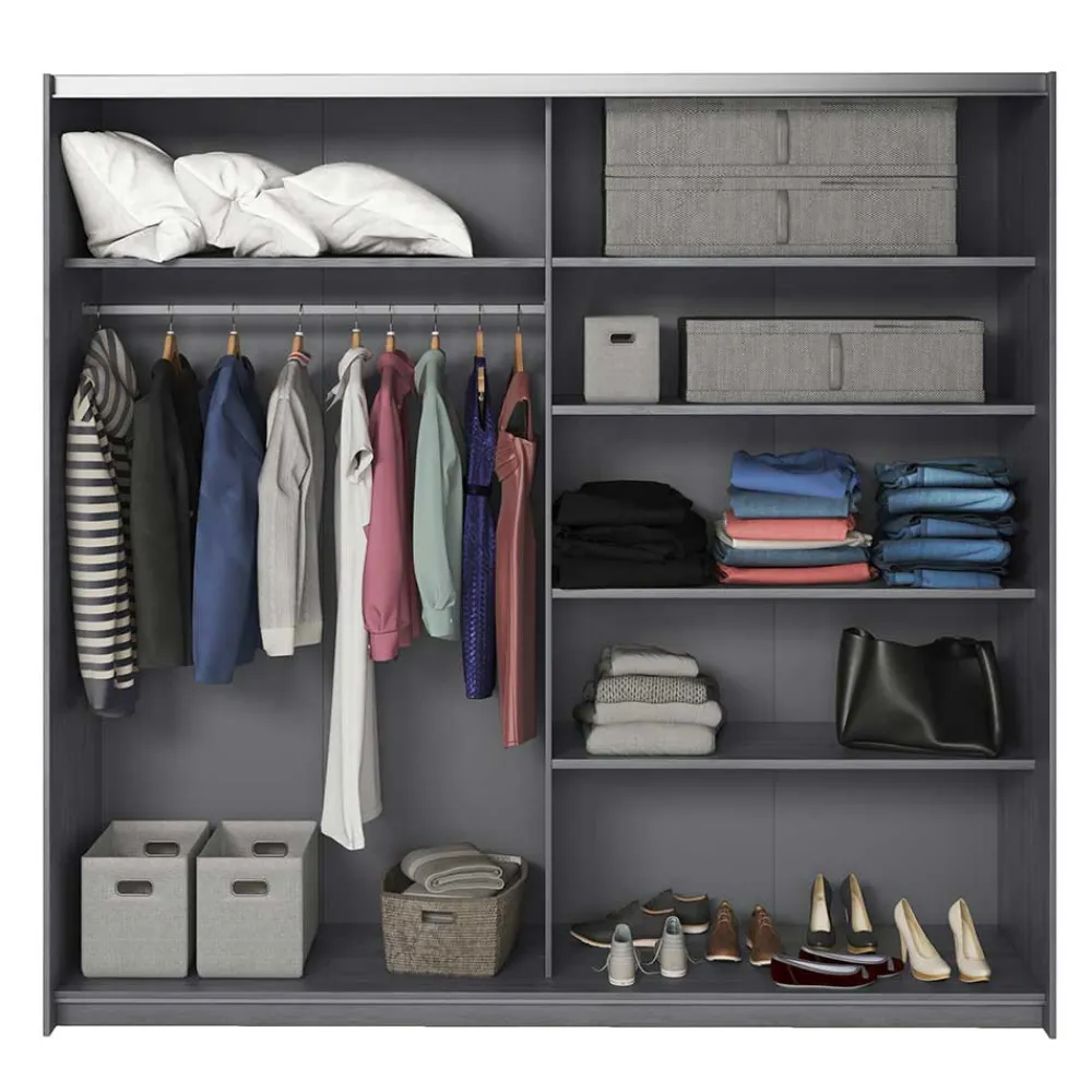 Wohnen Schlafzimmerschrank mit Schwebetüren in Eiche Grau - Carika