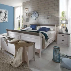 Wohnen Schlafzimmer Komplett*Schlafzimmerset Lando in Weiß Grau Landhaus (vierteilig)