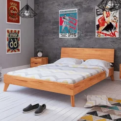 Wohnen Schlichtes Holz Bett in Überlänge 220cm - Junola