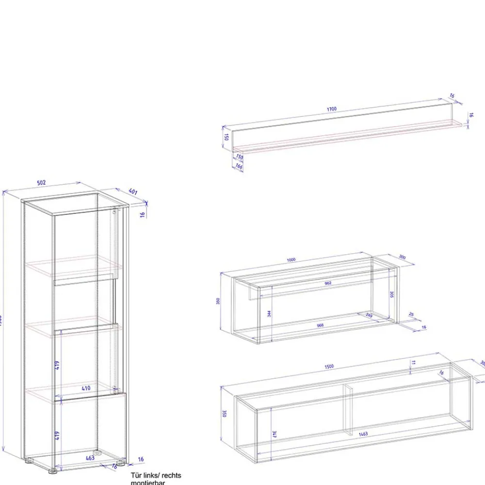 Wohnen Wohnwände|Wohnwand*Schlicht-moderne Wohnwand Möbel - Ahilav (vierteilig)