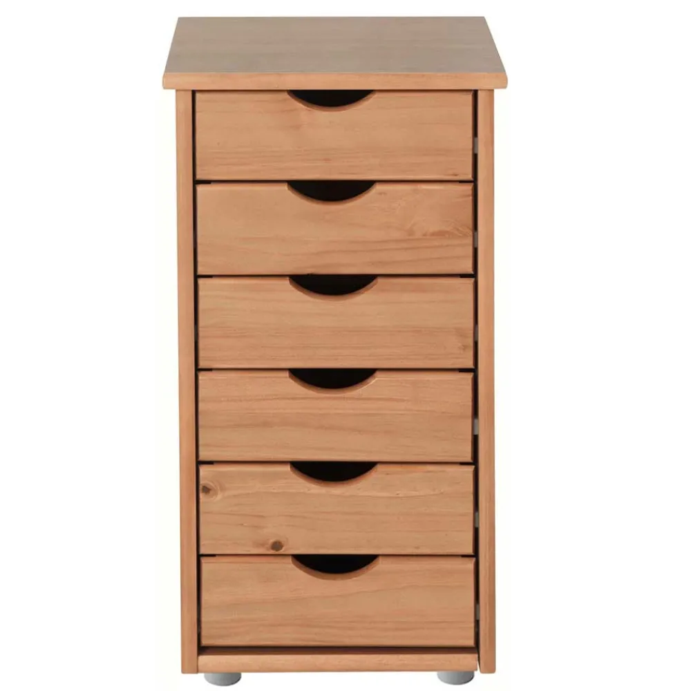 Wohnen Schmale Kiefernholz Kommode mit sechs Schubladen - Calpano