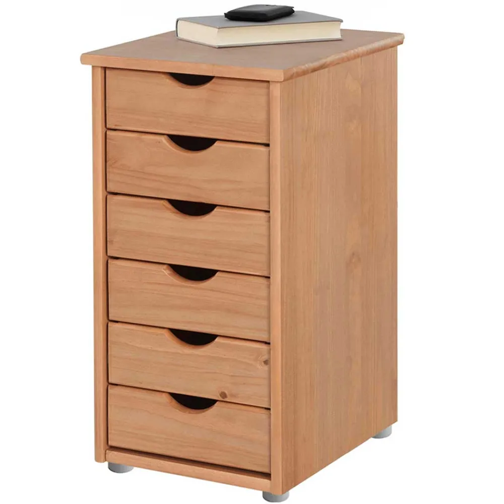 Wohnen Schmale Kiefernholz Kommode mit sechs Schubladen - Calpano