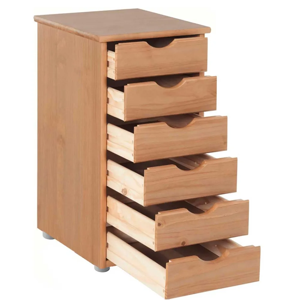 Wohnen Schmale Kiefernholz Kommode mit sechs Schubladen - Calpano