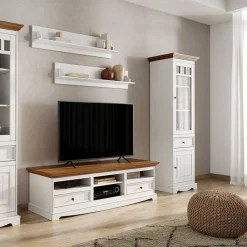 Wohnen Schmale Landhaus Vitrine aus Kiefernholz - Bordona