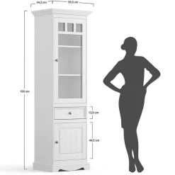 Wohnen Schmale Landhaus Vitrine aus Kiefernholz - Bordona