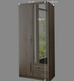 Wohnen Schmaler Kleiderschrank mit zwei Schubladen - Lagunara