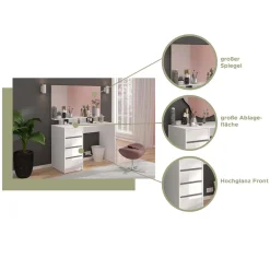 Wohnen Schminktisch mit Spiegel & Ablage - Evyla