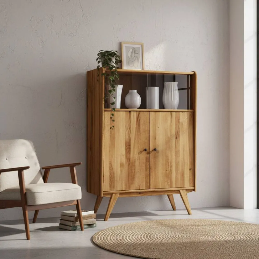 Wohnen Schrank im Mid Century Stil aus Wildeiche Holz - Hardus