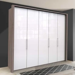 Wohnen Schränke|Kleiderschränke*Schrank in Weiß Glas & Eiche Dunkel - Empresian