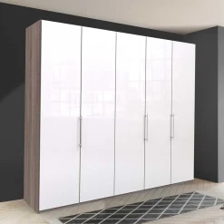 Wohnen Schränke|Kleiderschränke*Schrank in Weiß Glas & Eiche Dunkel - Empresian