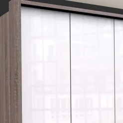 Wohnen Schränke|Kleiderschränke*Schrank in Weiß Glas & Eiche Dunkel - Empresian