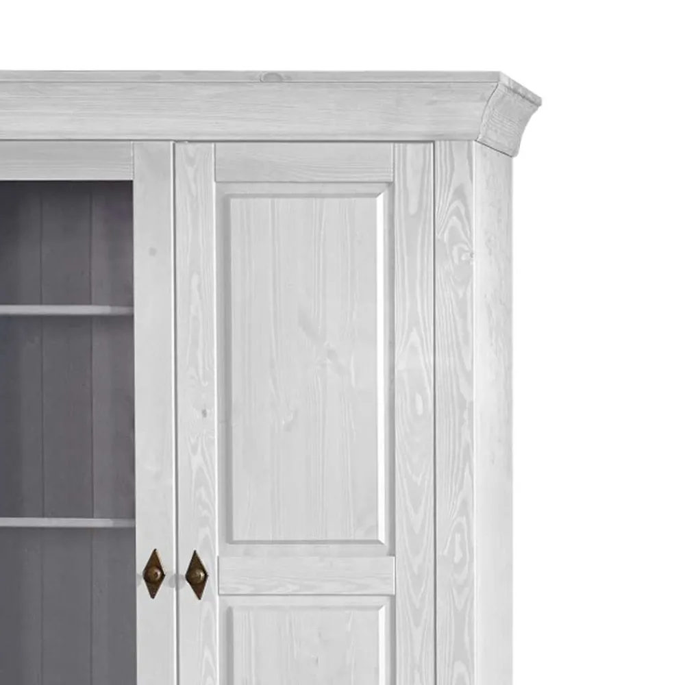Wohnen Esszimmer-Vitrinen*Schrank Vitrine Satumare in Weiß Kiefer teilmassiv