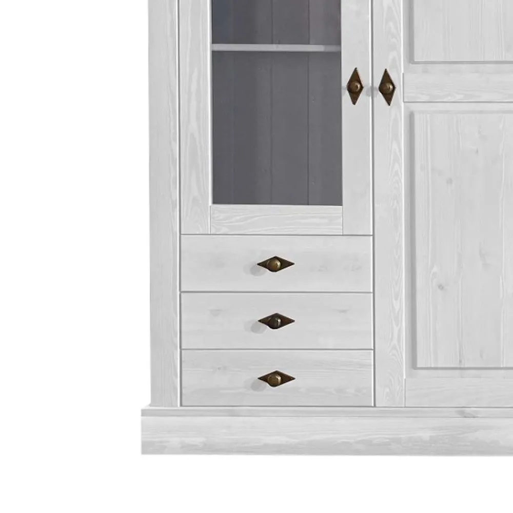 Wohnen Esszimmer-Vitrinen*Schrank Vitrine Satumare in Weiß Kiefer teilmassiv