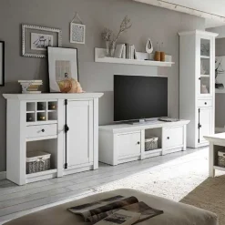 Wohnen Schrankwand Chelles im weißem Landhaus-Stil (vierteilig)