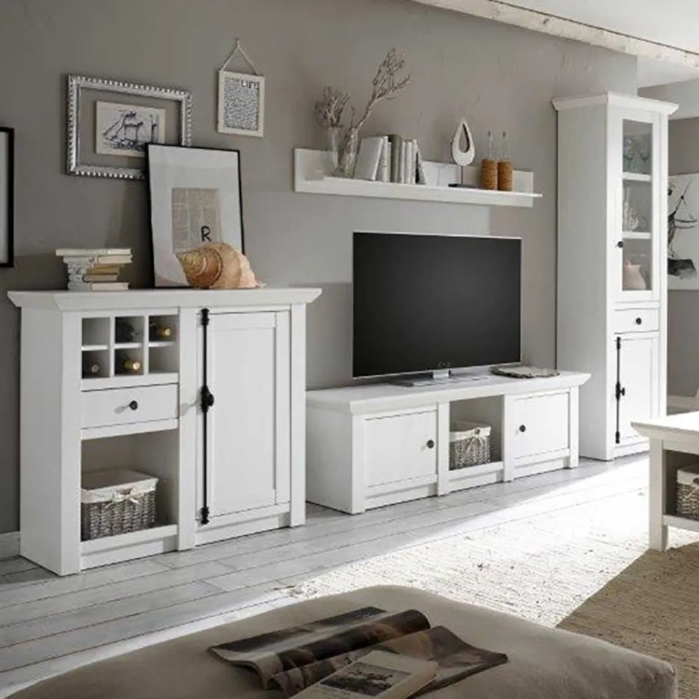 Wohnen Schrankwand Chelles im weißem Landhaus-Stil (vierteilig)