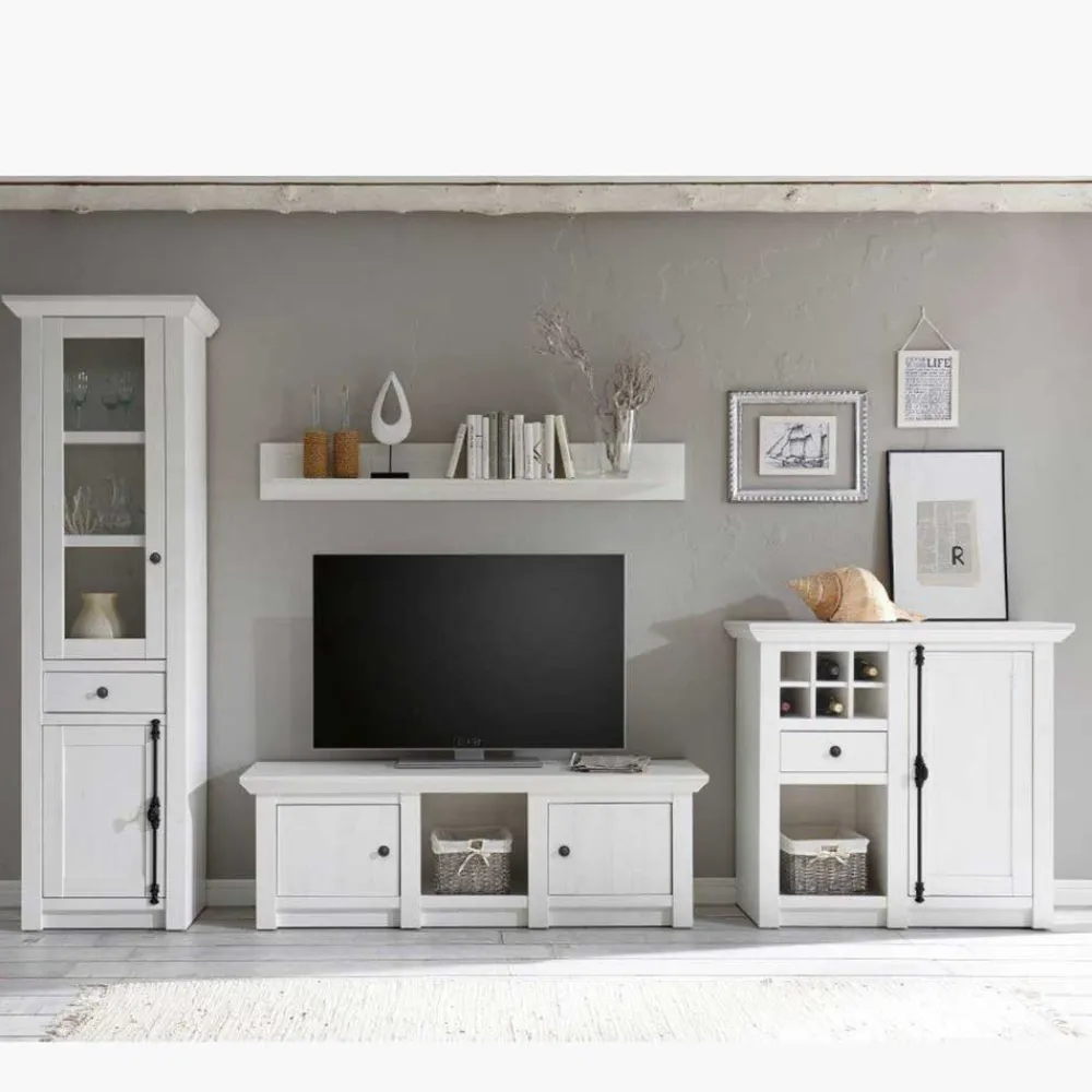 Wohnen Schrankwand Chelles im weißem Landhaus-Stil (vierteilig)