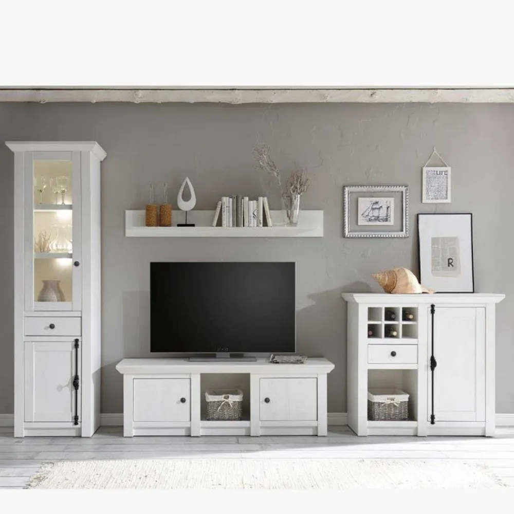 Wohnen Schrankwand Chelles im weißem Landhaus-Stil (vierteilig)