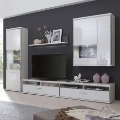 Wohnen Wohnwände|Wohnwand*Schrankwand Tacroma in Weiß Hochglanz (fünfteilig)