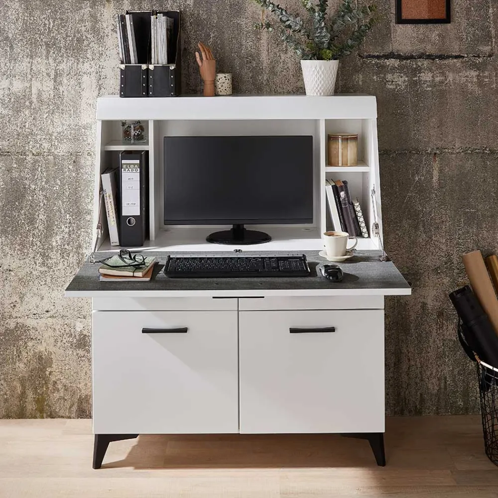 Wohnen Weiße Möbel|Sideboards & Kommoden*Schreibschrank mit Klappe & zwei Türen - Quakes