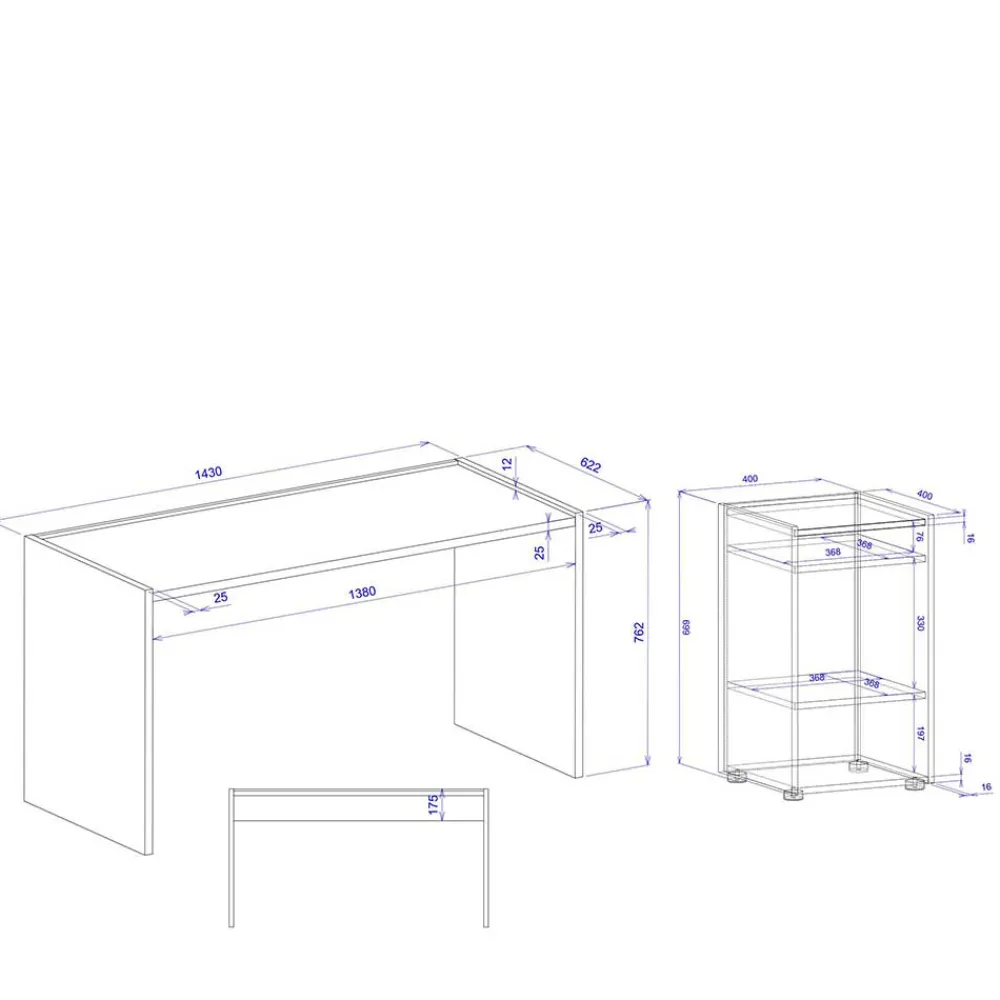 Wohnen Bürotische*Schreibtisch & Regal Kombi - Nonessia (zweiteilig)
