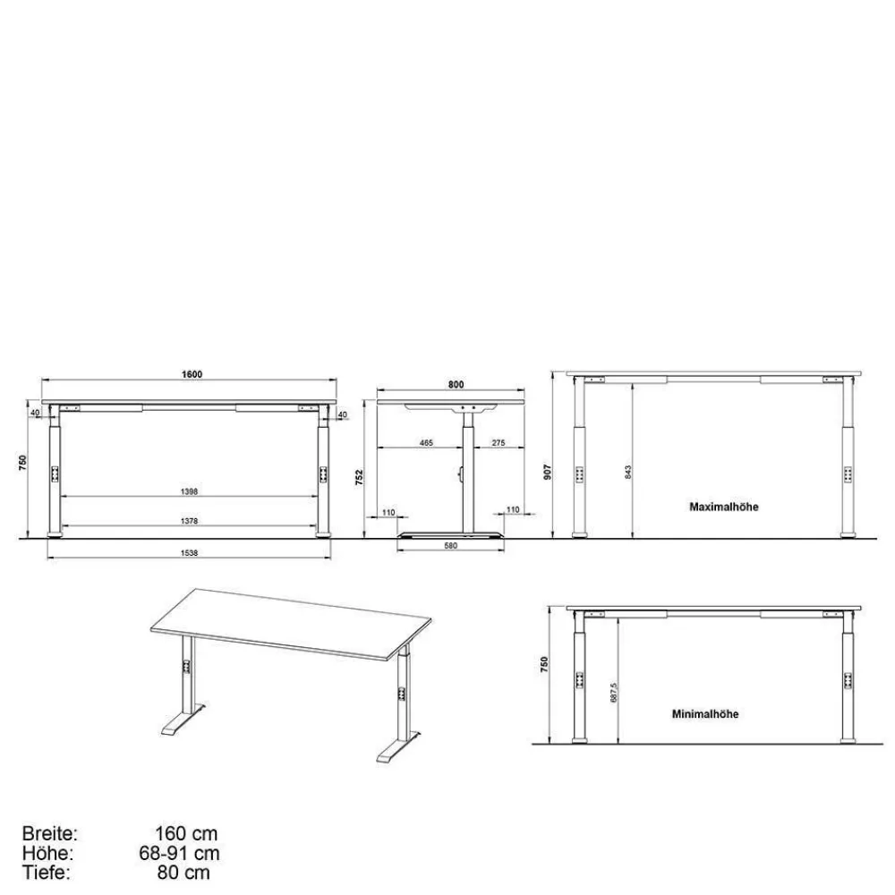 Wohnen Schreibtisch & Rollcontainer - 3 Größen - Tila (zweiteilig)