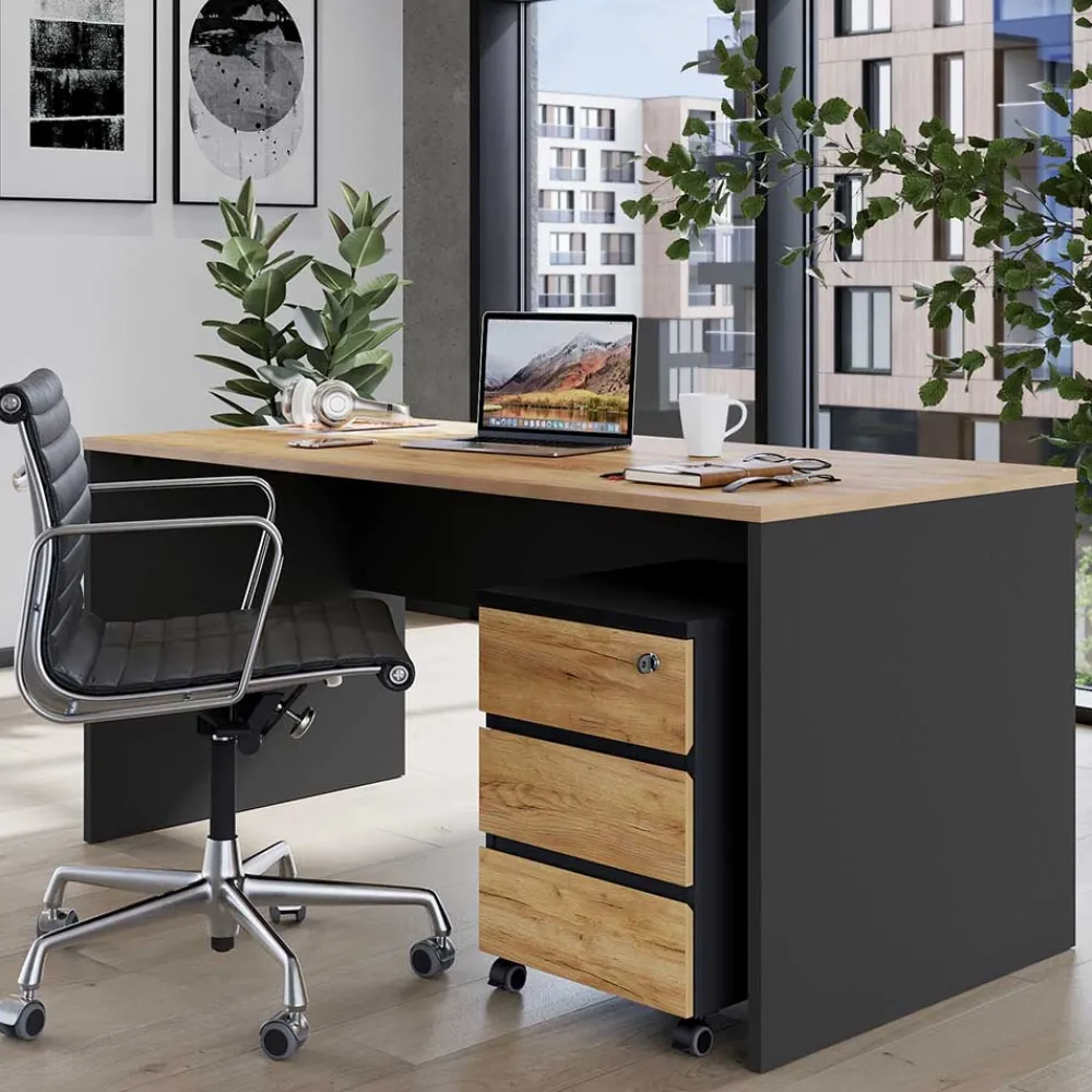 Wohnen Graue Möbel|Bürotische*Schreibtisch & Rollcontainer 158x79 cm - Contrage (zweiteilig)