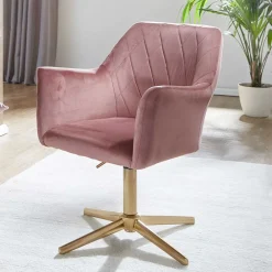 Wohnen Schreibtisch Drehsessel in Rosa Samt - Tsinaton