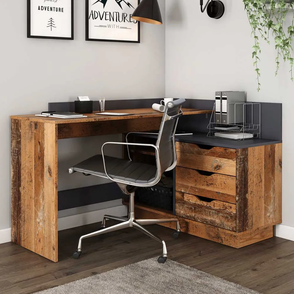 Wohnen Graue Möbel|Loft Möbel*Schreibtisch in Altholz Optik und Anthrazit - Egona