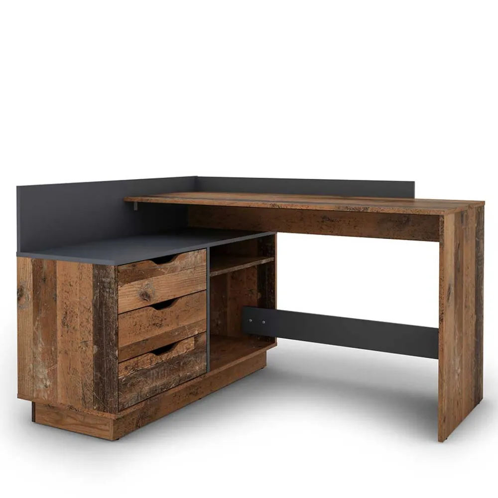 Wohnen Graue Möbel|Loft Möbel*Schreibtisch in Altholz Optik und Anthrazit - Egona