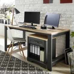 Wohnen Bürotische*Schreibtisch in Dunkelgrau & Eiche Optik - Joe