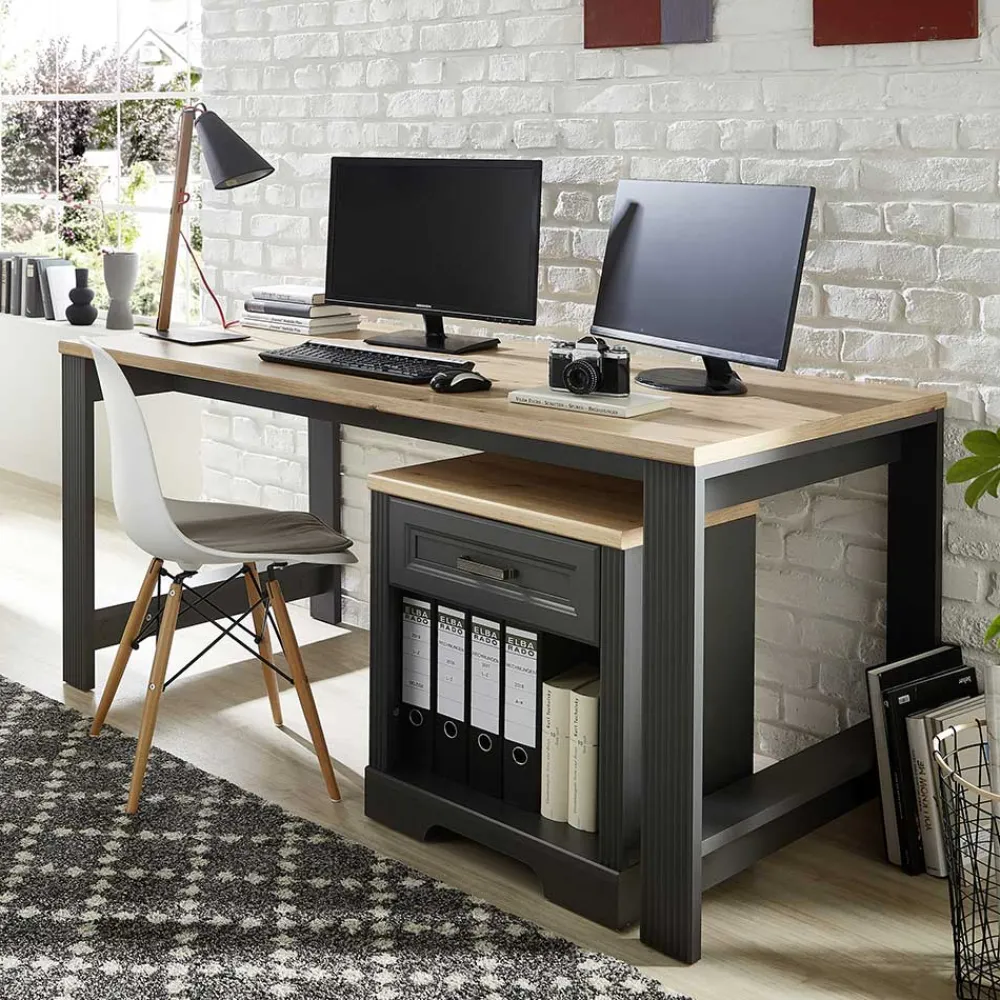 Wohnen Bürotische*Schreibtisch in Dunkelgrau & Eiche Optik - Joe