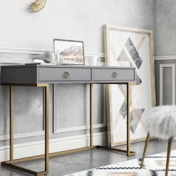 Wohnen Bürotische|Jugendzimmertische*Schreibtisch in Grau und Messing - Woman