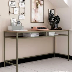 Wohnen Schreibtisch in Walnuss Optik und Oliv Grün - Cedreona