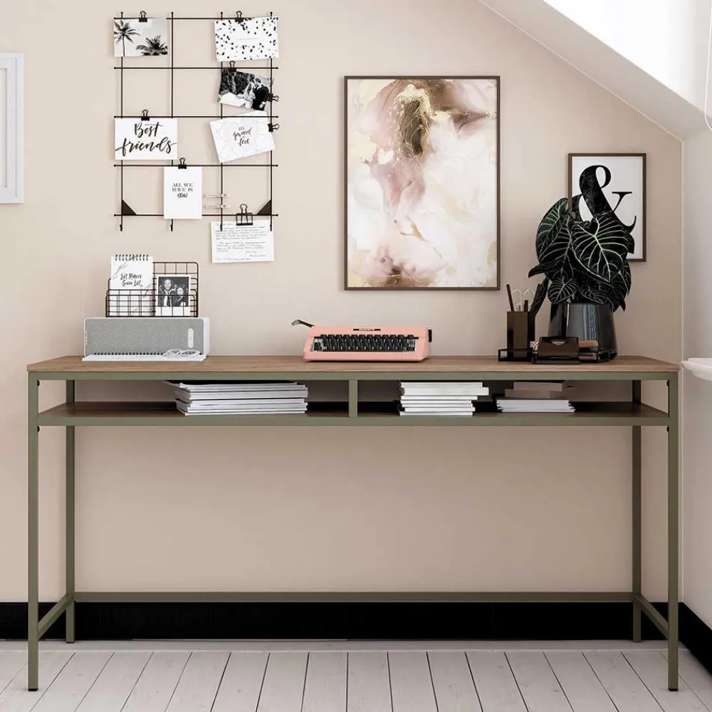 Wohnen Schreibtisch in Walnuss Optik und Oliv Grün - Cedreona